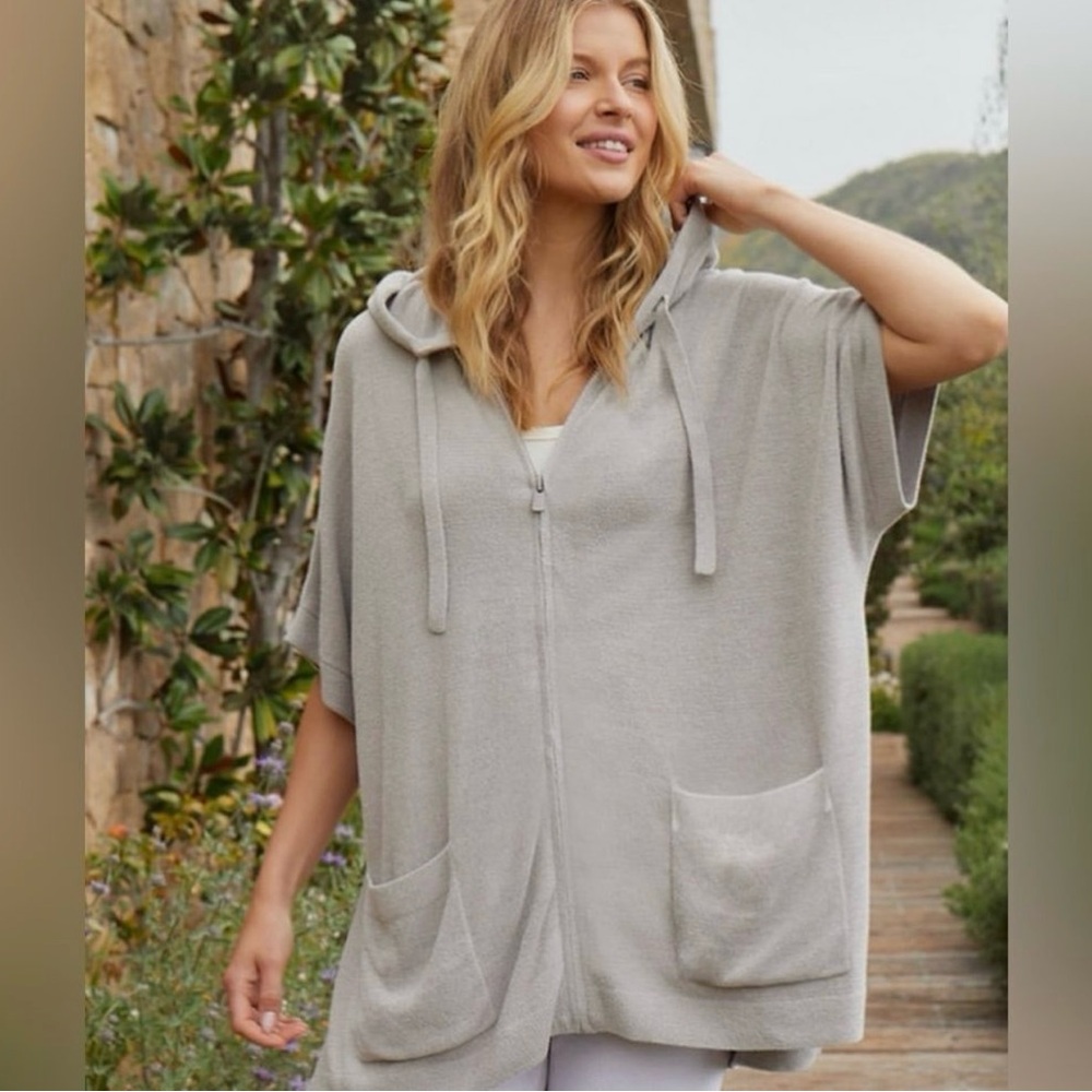 NEW Barefoot Dreams Cozy Chic Ultra Light Zip Up Hoodie In Stone L/XL